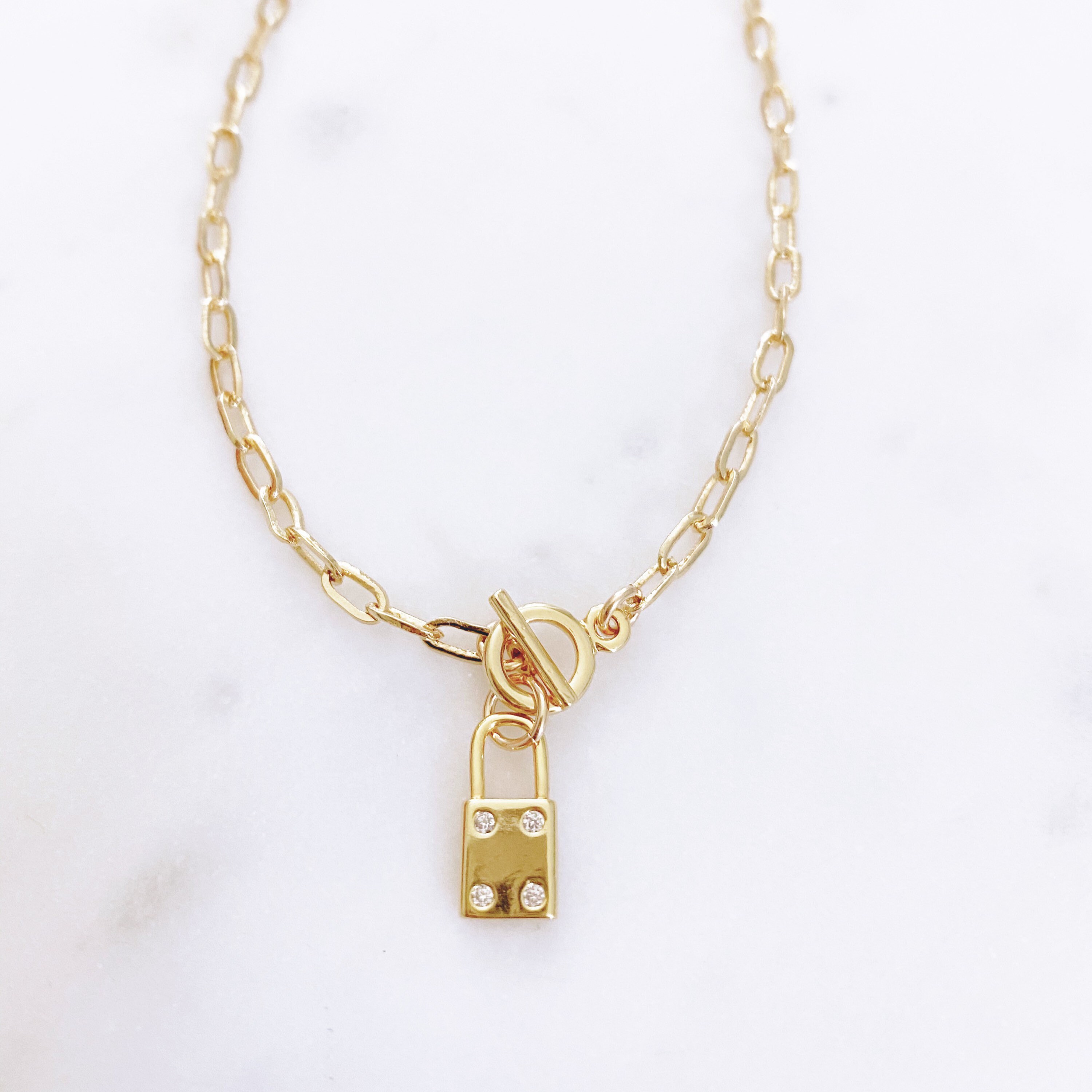Lock Necklace, Gold Chain Necklace, Paperclip Chain Necklace, Toggle ...