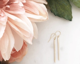 SLOANE | Gold Bar Earrings | Dangle Bar Earrings | Skinny Bar Earrings | Long Bar Earrings | Gold Stick Earrings Dainty Simple Bar Earrings