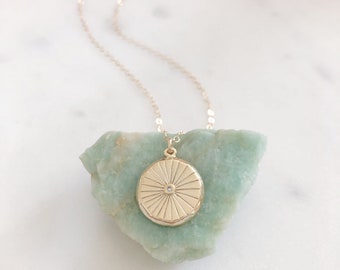 Gold Disc Necklace, Sun Necklace, Coin Necklace, Celestial Jewelry, Dainty Gold Necklace, Gold Sun Necklace, Medallion Necklace, SUNSHINE