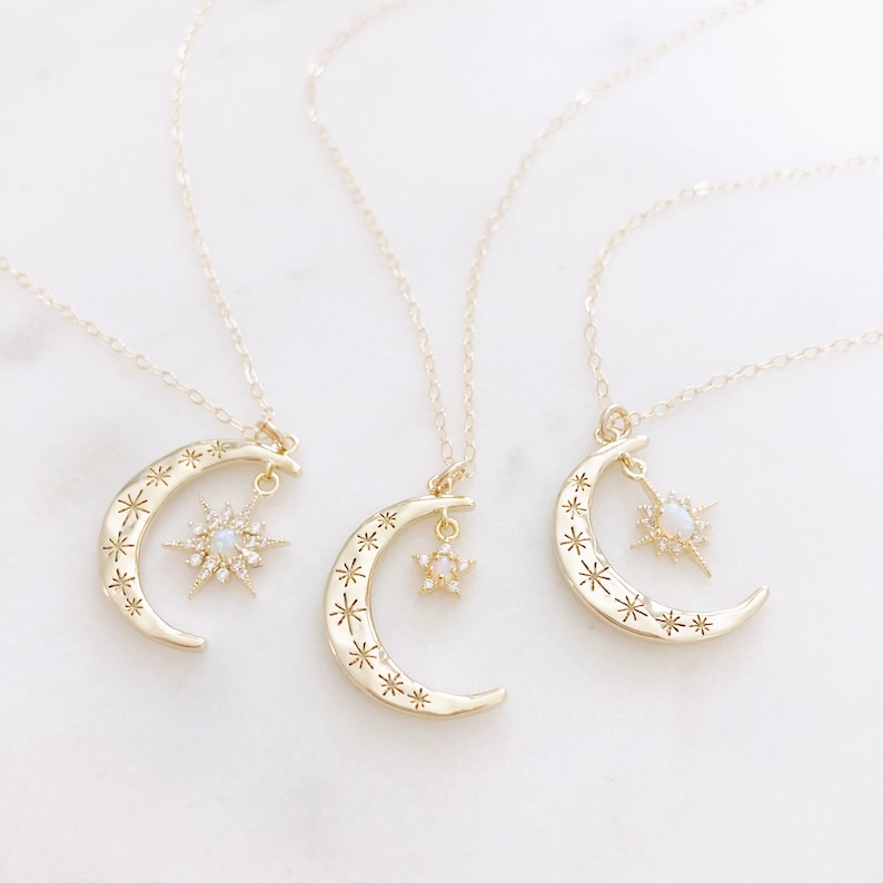 Crescent Moon Earrings Star and Moon Earrings Opal Earrings - Etsy