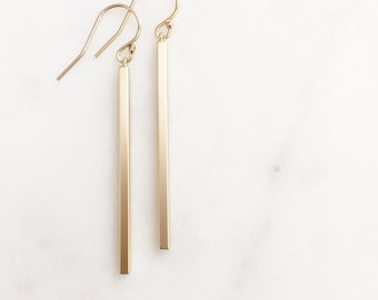 SLOANE | Gold Bar Earrings | Dangle Bar Earrings | Skinny Bar Earrings | Long Bar Earrings | Gold Stick Earrings Dainty Simple Bar Earrings