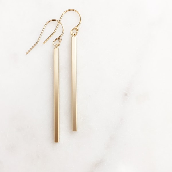 SLOANE | Gold Bar Earrings | Dangle Bar Earrings | Skinny Bar Earrings | Long Bar Earrings | Gold Stick Earrings Dainty Simple Bar Earrings