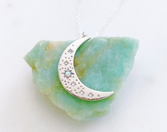 Moon Necklace, Opal Necklace, Sterling Silver Necklace, College Graduation Gift for Her, Estelle