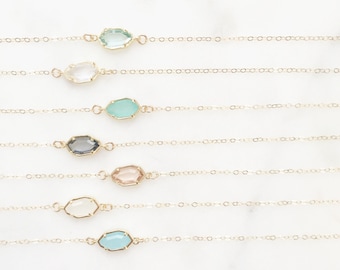CORA | Dainty Gold Stone Necklace | Glass Stone Necklace | Tiny Stone Necklace | Dainty Gold Necklace | Gold Fill Necklace