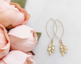 Gold Leaf Earrings, Fall Leaves Earrings, Gold Dangle Earrings, Best Friend Birthday Gifts, LINDEN