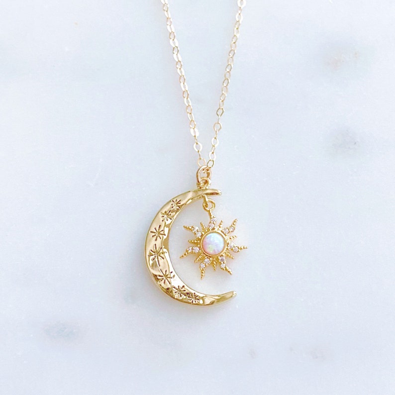 Sun and Moon Necklace Opal Necklace Moon Necklace Dainty - Etsy
