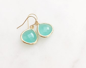 MOLLY | Aqua Dangle Earrings | Aqua Bridesmaid Earrings | Teardrop Earrings | Aqua + Gold Earrings | Aqua Crystal Teardrop Earrings