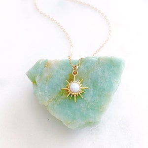 Sunburst Necklace, Opal Necklace, Sun Necklace, Celestial Jewelry, Best Friend Birthday Gifts, Soleil