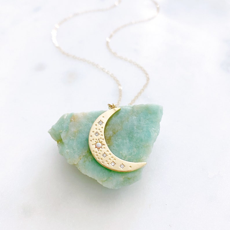 Crescent Moon Necklace, Moon Necklace, Opal Necklace, Celestial Jewelry, High School Graduation Gift for Her, ESTELLE image 4