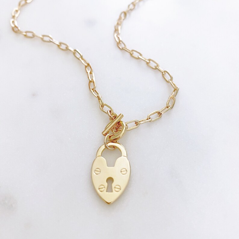 Lock and Key Necklace Layered Necklace Paperclip Chain Etsy