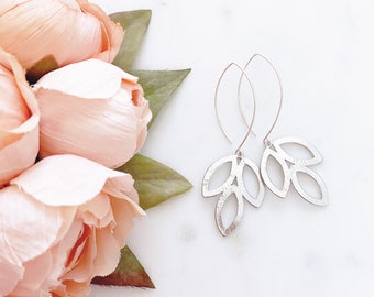 Silver Leaf Earrings, Fall Leaves Earrings, Silver Drop Earrings, Best Friend Birthday Gifts, HOPE