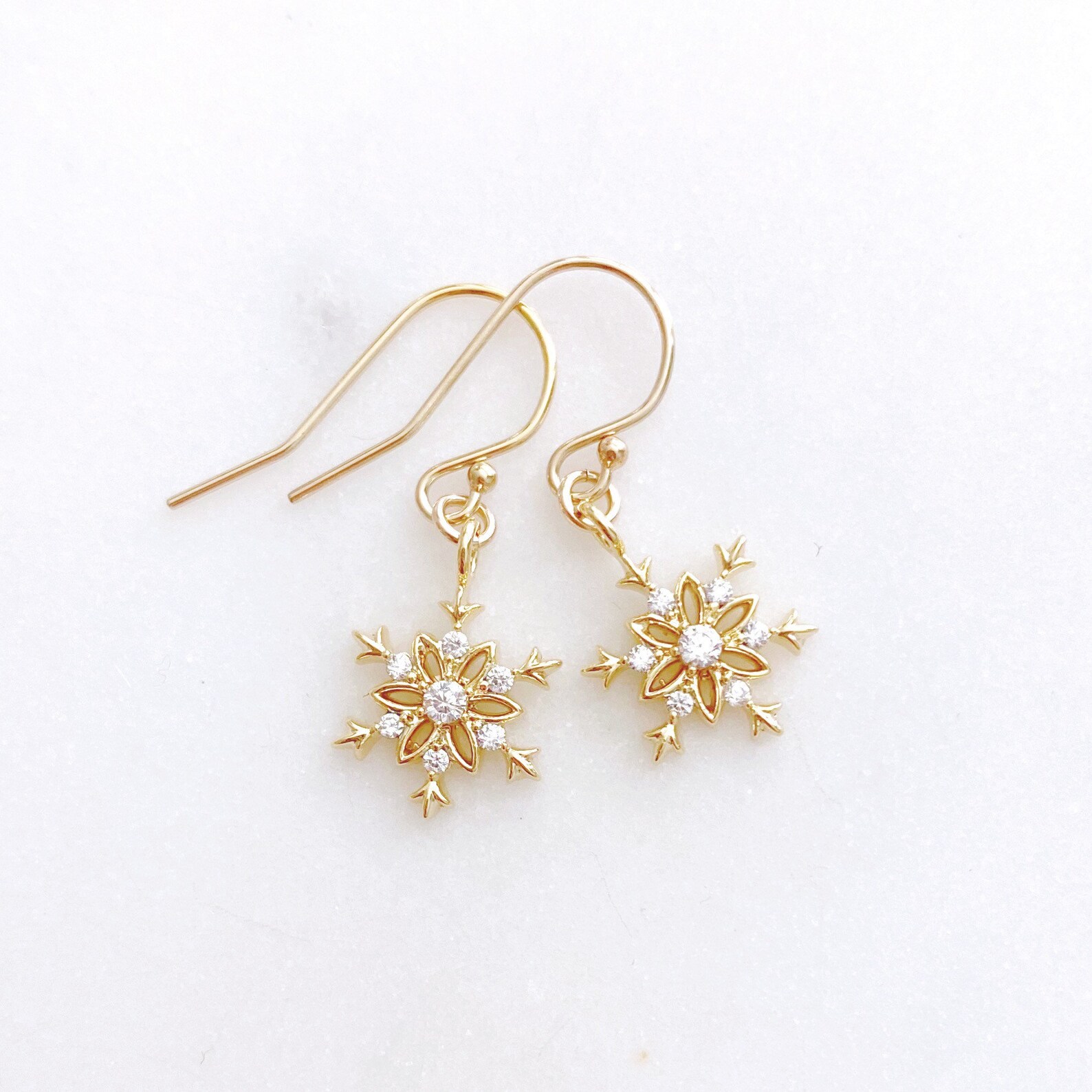 Snowflake Earrings Gold Dangle Earrings Best Friend Birthday Etsy
