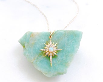 North Star Necklace, Opal Necklace, Dainty Gold Necklace, Best Friend Birthday Gifts, LILIANA