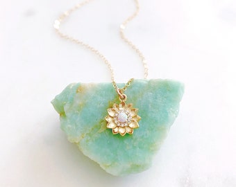 Sunflower Necklace, Opal Necklace, Flower Girl Necklace, SUMMER