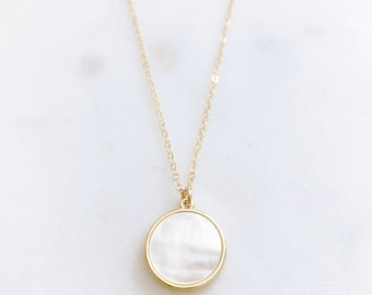 Mother of Pearl Necklace, Coin Necklace, Medallion Necklace, College Graduation Gift for Her, MAE