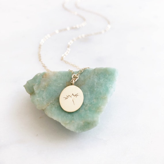 Gold Dandelion Necklace, Gold Wish Necklace, Gold Coin Necklace