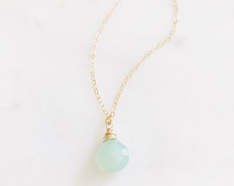 Aqua Chalcedony Necklace, Stone Necklace, Dainty Gold Necklace, Chalcedony Necklace, Boho Necklace, Gold Minimalist Necklace, RAINEY