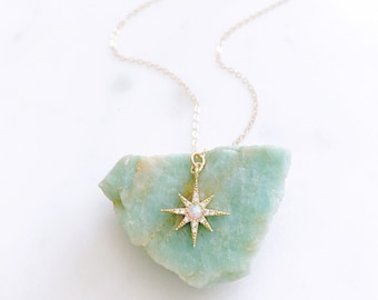 North Star Necklace, Opal Necklace, Celestial Jewelry, Secret Santa Gift for Women, HALEY