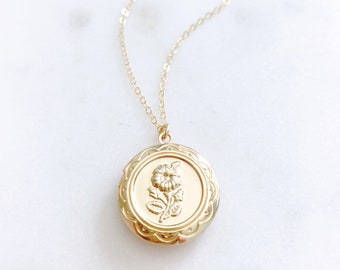 Gold Locket Necklace, Locket Necklace for Photo, College Graduation Gift for Her, CAMELLIA