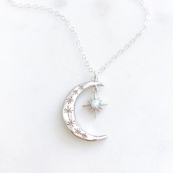 Moon Necklace Crescent Moon Necklace Silver Moon Necklace Star