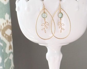 MEADOW | Gold Leaf Earrings | Gold Teardrop Earrings | Gold + Sea Green Leaf Earrings | Bridesmaid Earrings | Bridesmaid Gifts | Leaf