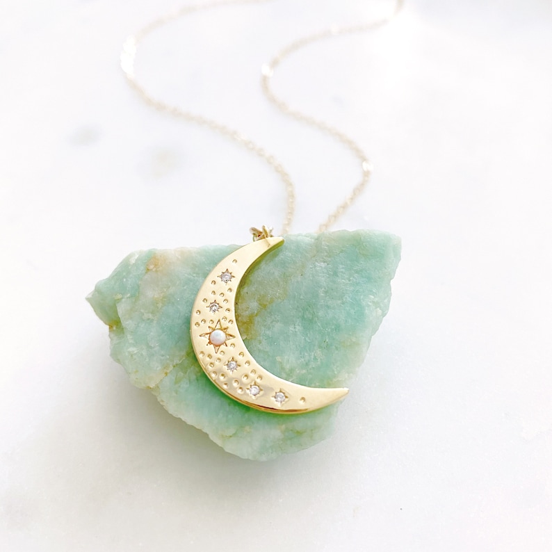 Crescent Moon Necklace, Moon Necklace, Opal Necklace, Celestial Jewelry, High School Graduation Gift for Her, ESTELLE image 7