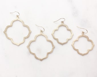 RAE | Gold Quatrefoil Earrings | Gold Boho Dangle Earrings | Gold Statement Earrings | Brushed Gold Moroccan Earrings | Dangle Earrings