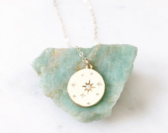 Opal Necklace, Star Necklace, Coin Necklace, Dainty Gold Necklace, Best Friend Birthday Gifts, ADELE