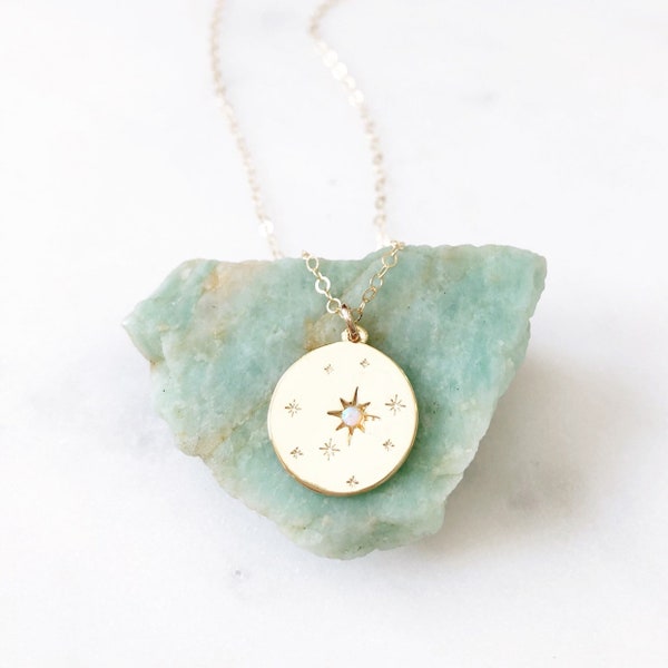 Opal Necklace, Star Necklace, Coin Necklace, Dainty Gold Necklace, Best Friend Birthday Gifts, ADELE