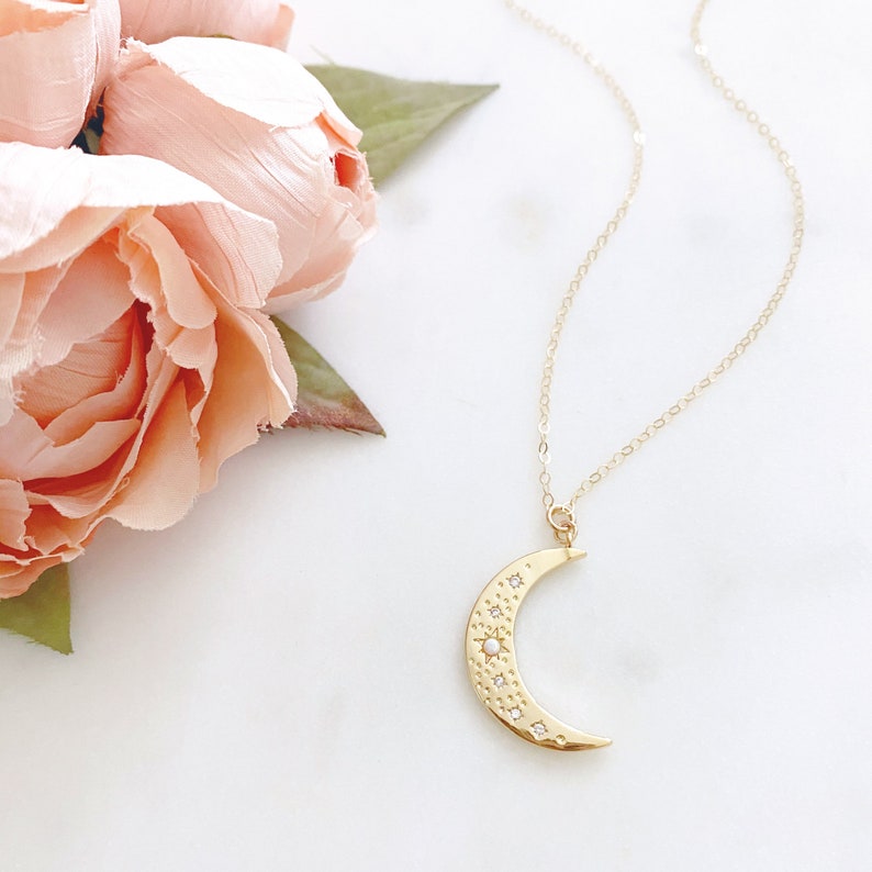 Crescent Moon Necklace, Moon Necklace, Opal Necklace, Celestial Jewelry, High School Graduation Gift for Her, ESTELLE image 3