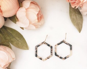 EMBER | Blonde Tortoise Shell Earrings | Hexagon Earrings | Blonde Tortoise Shell Hexagon Earrings | Geometric Earrings