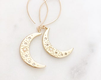 Crescent Moon Earrings, Opal Earrings, Celestial Earrings, Best Friend Birthday Gifts, ESTELLE