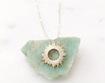 SUNBURST | Gold Sun Necklace | Gold Sunburst Necklace | Dainty Gold Sunburst Necklace | Celestial Jewelry | Gold Circle Necklace Dainty Doe