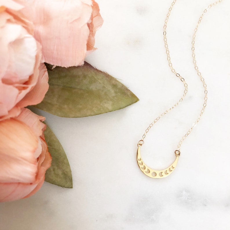 Moon Phase Necklace, Lunar Jewelry, Crescent Moon Necklace, Celestial Jewelry, Moon Necklace, Dainty Gold Necklace, Boho Necklace, LUNA image 3