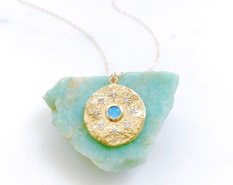 Opal Necklace, Medallion Necklace, Star Necklace, Best Friend Birthday Gifts, ESTELA