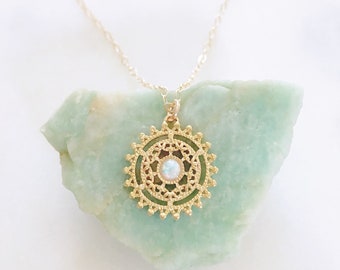 Medallion Necklace, Opal Necklace, Best Friend Birthday Gifts, INDY