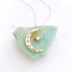 Moon Necklace, Crescent Moon Necklace, Opal Necklace, High School Graduation Gift for Her, AURORA