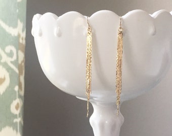TORI | Tassel Earrings | Long Gold Earrings | Gold Waterfall Earrings | Dangle Tassel  Earrings | Long Gold Dangle Earrings