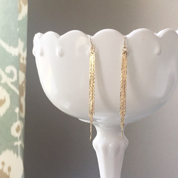 TORI | Tassel Earrings | Long Gold Earrings | Gold Waterfall Earrings | Dangle Tassel  Earrings | Long Gold Dangle Earrings