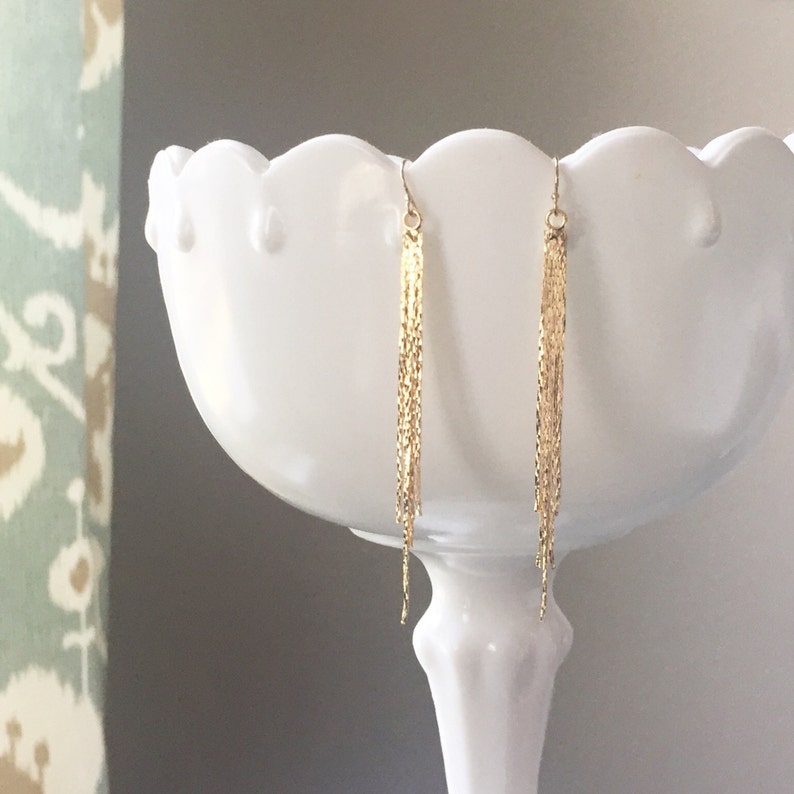 TORI | Tassel Earrings | Long Gold Earrings | Gold Waterfall Earrings | Dangle Tassel Earrings | Long Gold Dangle Earrings image 1