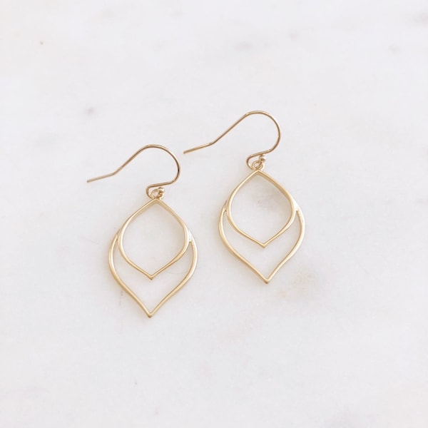 KINSLEY | Gold Boho Earrings | Dainty Gold Dangle Earrings | Gold Marquise Earrings | Gold Moroccan Earrings | Dainty Gold Bohemian Earrings