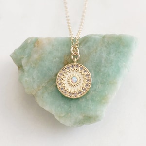 Opal Necklace, Gold Disc Necklace, Coin Necklace, 21st Birthday Gift for Her, INDIA