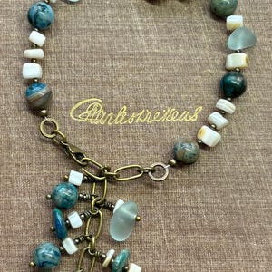 Carved Turtle Bracelet Set with Blue Crazy Lace Agate, Beach Glass, & Shell Beads (54-52)