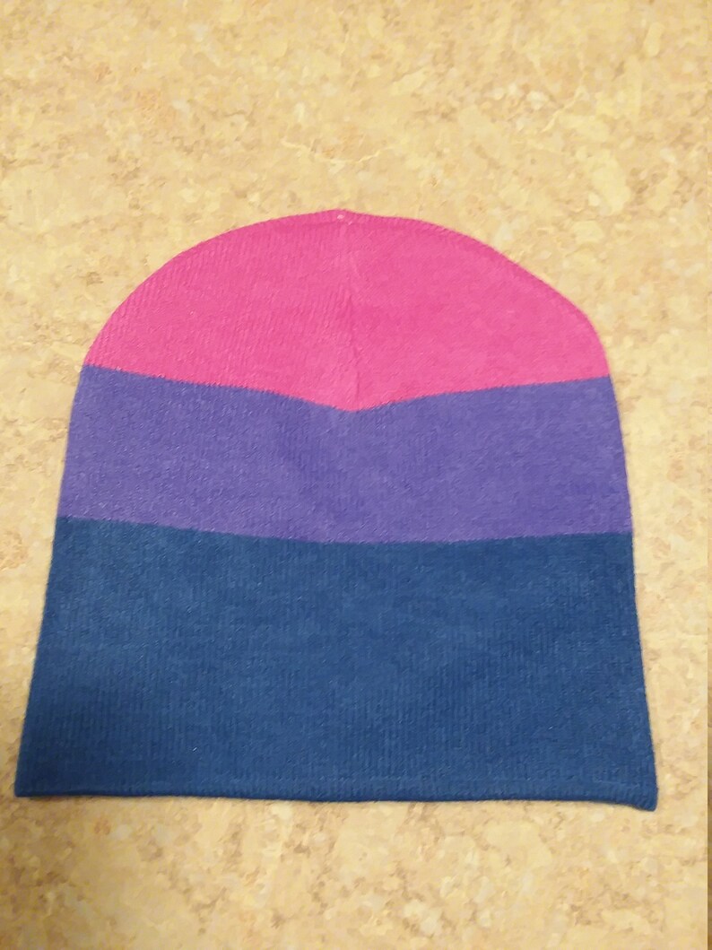 Bisexual Beanie Hat pink Bi purple hat for bi-sexual support both LGBT Bi-Sexual beanies LGBTQ Gift for him or her winter or other blue