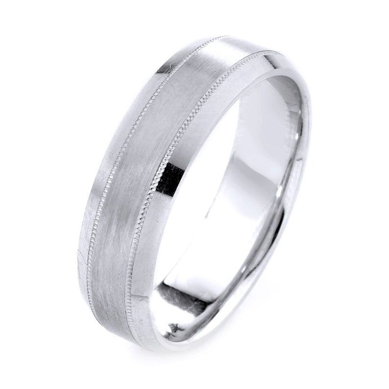 Womens Mens 14K White Gold Ring Matte Engagement Wedding Band Width 6mm Free Engraving