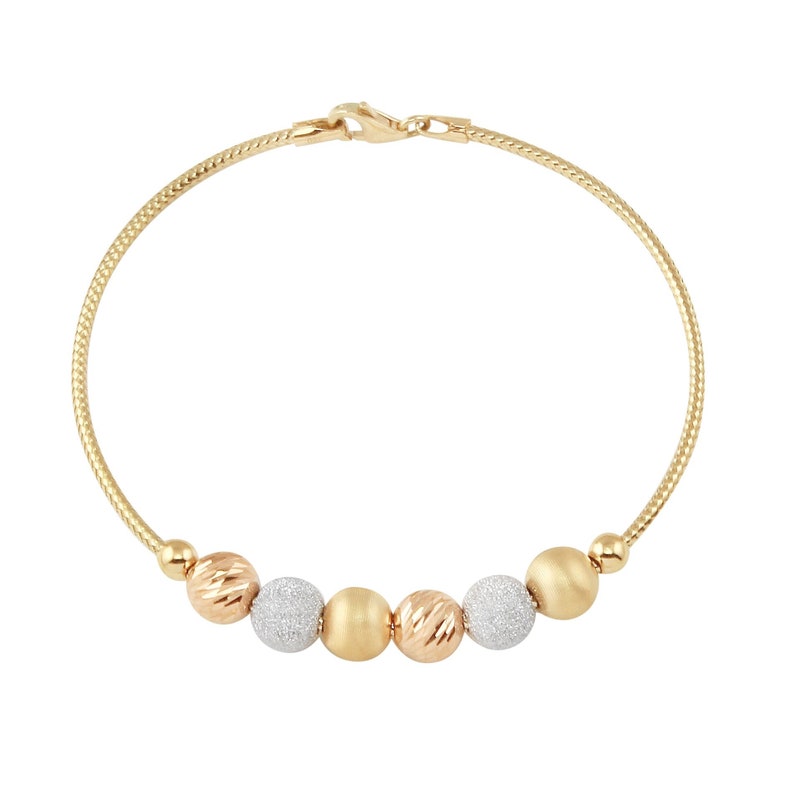 18K Yellow Gold Three Tone DC Ball Chain Bangle Bracelet