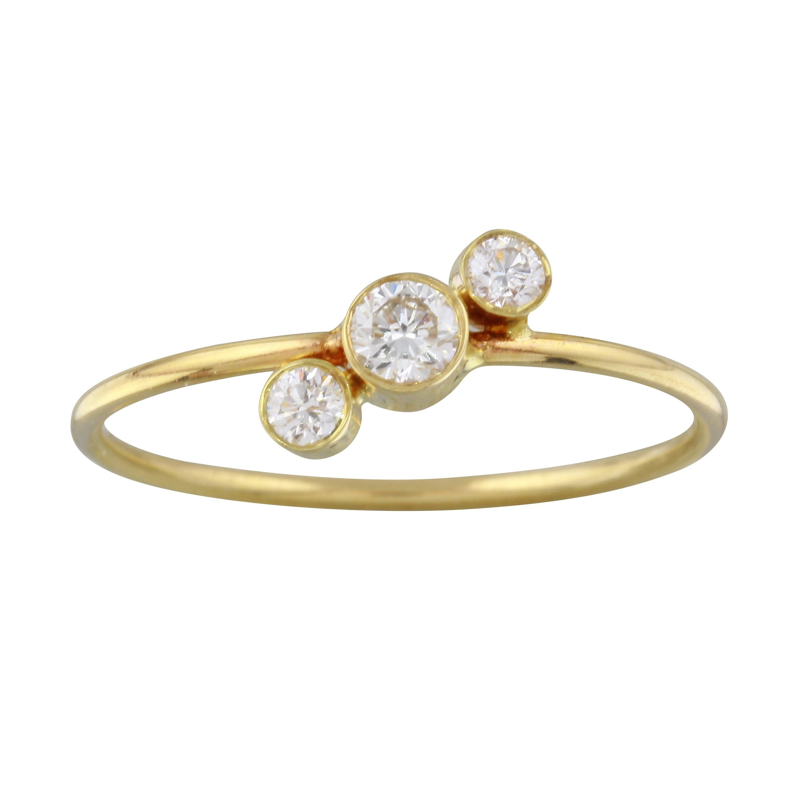 14k solid yellow gold diamond bezel ring | Etsy