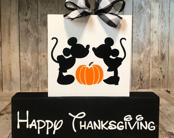 Mickey, Fall Decor, Disney reversible, two sided block set, Mickey & Minnie, Welcome Fall, Happy Thanksgiving, Fall decor,Thanksgiving table
