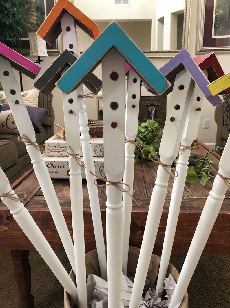 Birdhouse Garden Stakes Yard Art Garden Decor Bird House Etsy