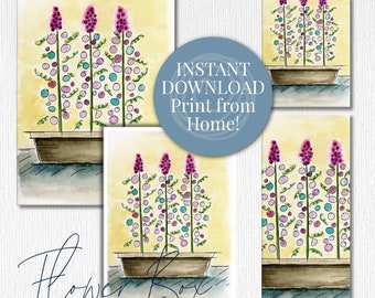 Printable Greeting Card with Tag and Bookmark, Instant Download, digital design, hand painted